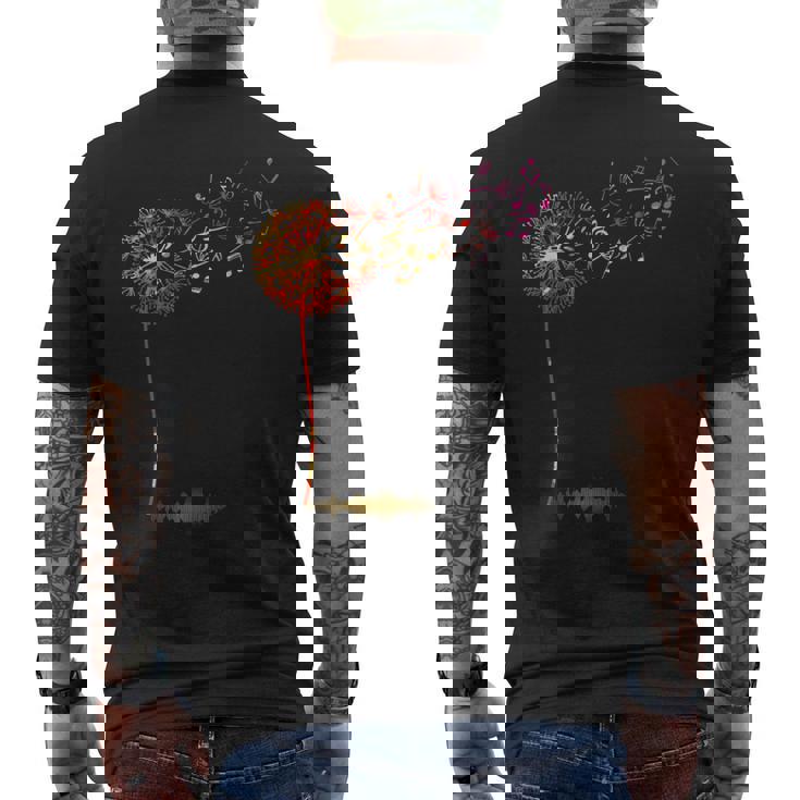 かわいいタンポポ 音符付き 花 男女兼用 音楽 メンズTシャツ バックプリント