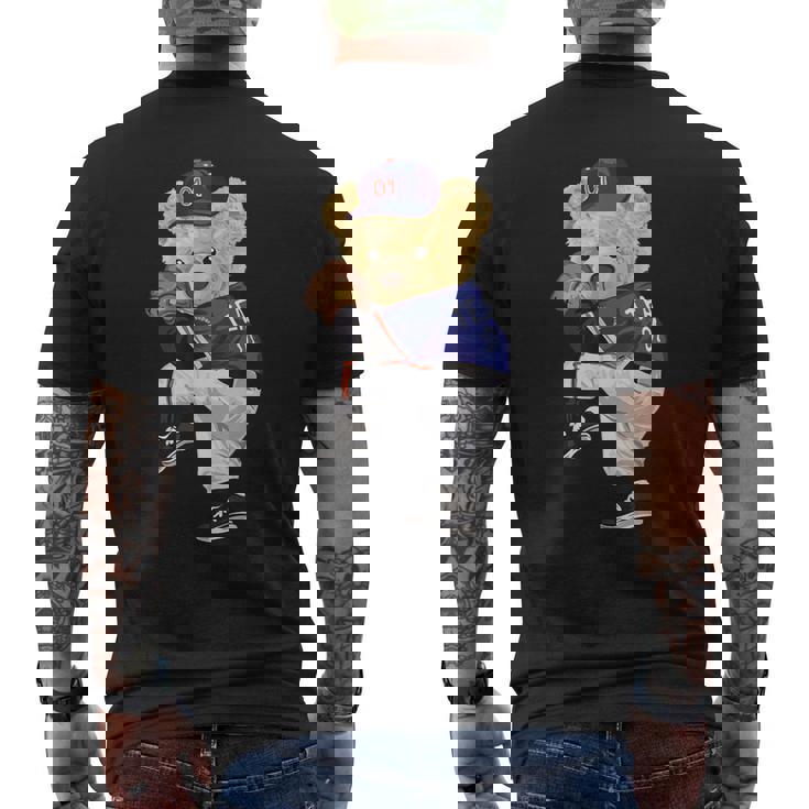 かわいいテディベア 野球ジャグ スウェットシャツ メンズTシャツ バックプリント