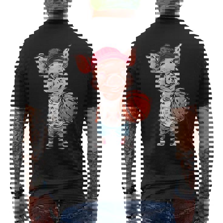 かわいいバスケットボールブタ メンズTシャツ バックプリント