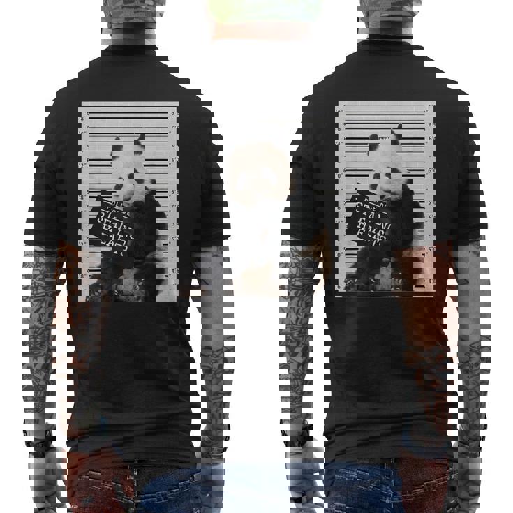 かわいいパンダの顔写真 犯罪者パンダ メンズTシャツ バックプリント