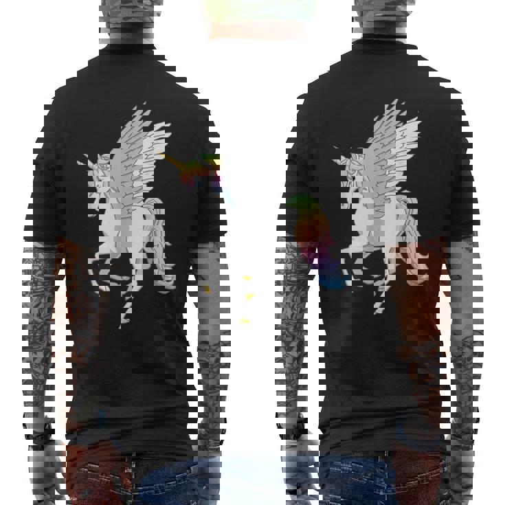 かわいいペガコーン フライングホース レインボー ユニコーン ペガサス メンズTシャツ バックプリント