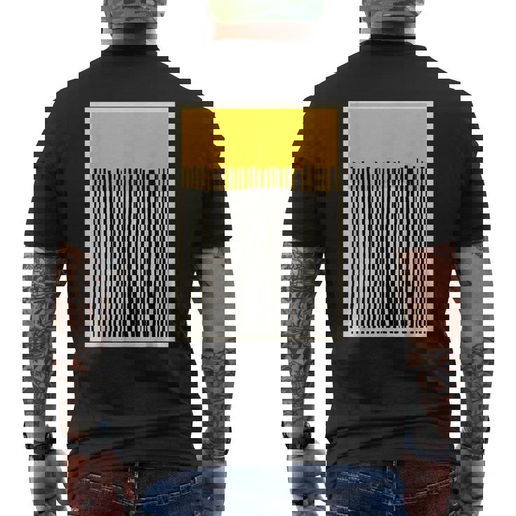 かわいいボーホーシックミニマリスト イエローベージュ ブラックラインストライプ メンズTシャツ バックプリント