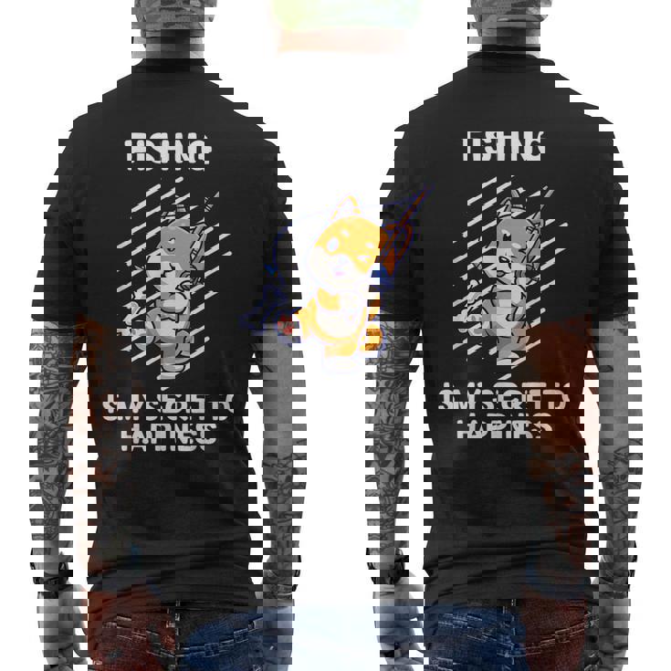 かわいい柴犬 釣りは幸せの秘密 柴犬 メンズTシャツ バックプリント