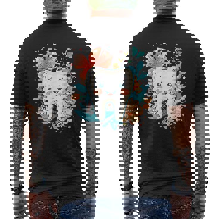 かわいい歯と花iキッズ歯 メンズTシャツ バックプリント