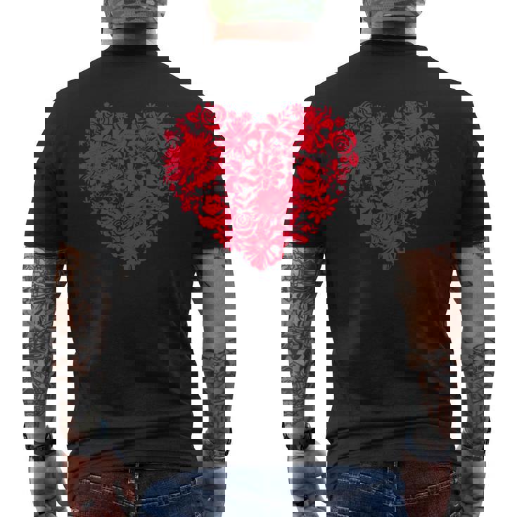 かわいい花赤いハート花のバレンタインデーの愛 メンズTシャツ バックプリント