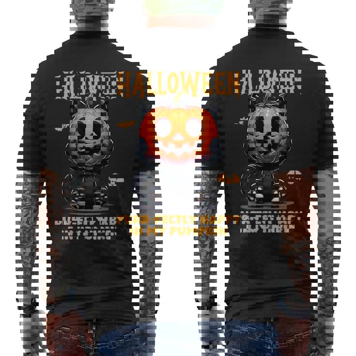 かわいい黒猫ハロウィン衣装カボチャデザインマスク面白い メンズTシャツ バックプリント