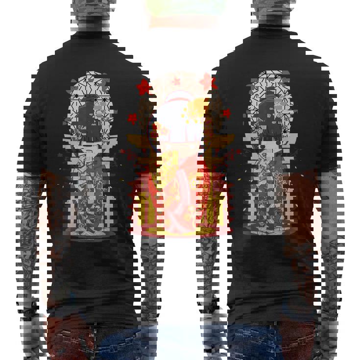 こけし 人形 シャツ 和装 赤 日本運 福 メンズTシャツ バックプリント