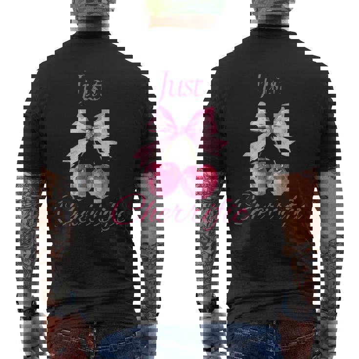 さくらんぼ かわいいチェリーピンクチェリー メンズTシャツ バックプリント