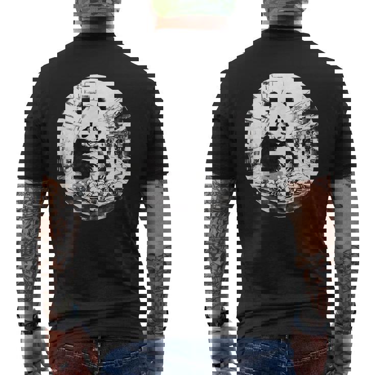 たこ焼き パンダ 水墨画 日本食 大阪 おもしろ 和風 動物 メンズTシャツ バックプリント