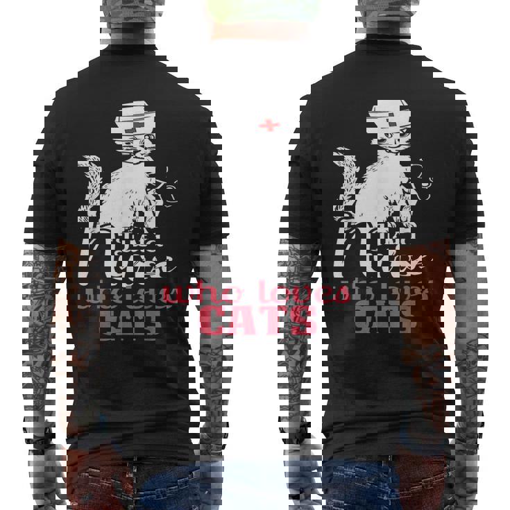 ただの猫好きナースおもしろいネコナース メンズTシャツ バックプリント