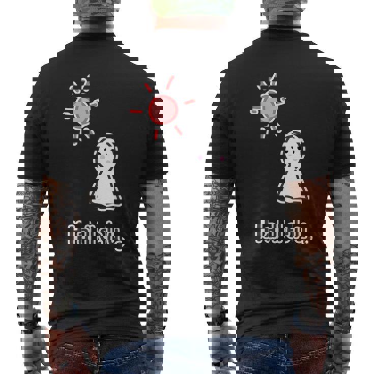 てるてる坊主 ハレルくん《晴れ》Hallelu 晴れる ぼうず【ゆるフレンズ】梅雨 かわいい キャラクター イラスト メンズTシャツ バックプリント