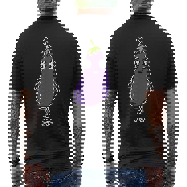 なす ナス 顔 イラスト かわいい おもしろ 面白い 簡単 シンプル ゆるい 野菜 メンズTシャツ バックプリント