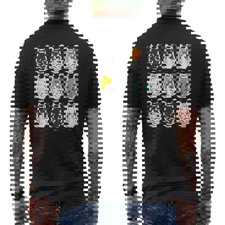 ねこ 9《ふぇいす》猫《黒・白・ハチワレ・三毛・ロシアン》【どうぶつフレンズ】顔 ゆるくて かわいい 動物 イラスト メンズTシャツ バックプリント