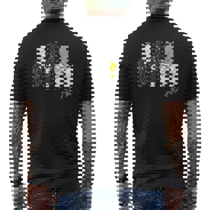 ねこさん『ウチノネコドコ』ハチワレ 黒猫 三毛猫 白猫 Neko【どうぶつフレンズ】フキゲンネコ 猫 動物 イラスト メンズTシャツ バックプリント