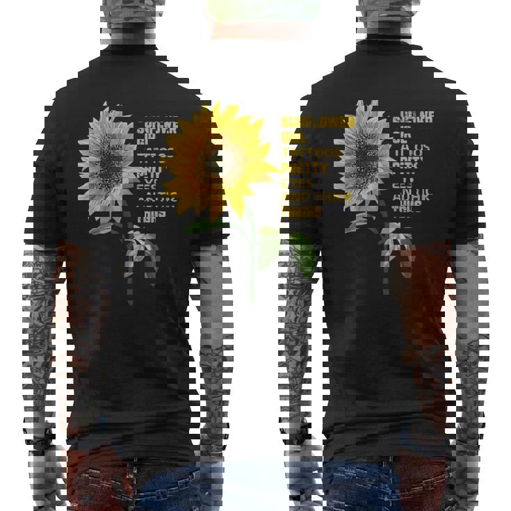 ひまわりガール タトゥー かわいい目 太腿 メンズTシャツ バックプリント