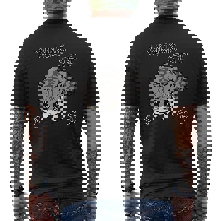 やんのかステップねこ 英語ver キジ白猫 かわいい 猫好き 動物 メンズTシャツ バックプリント