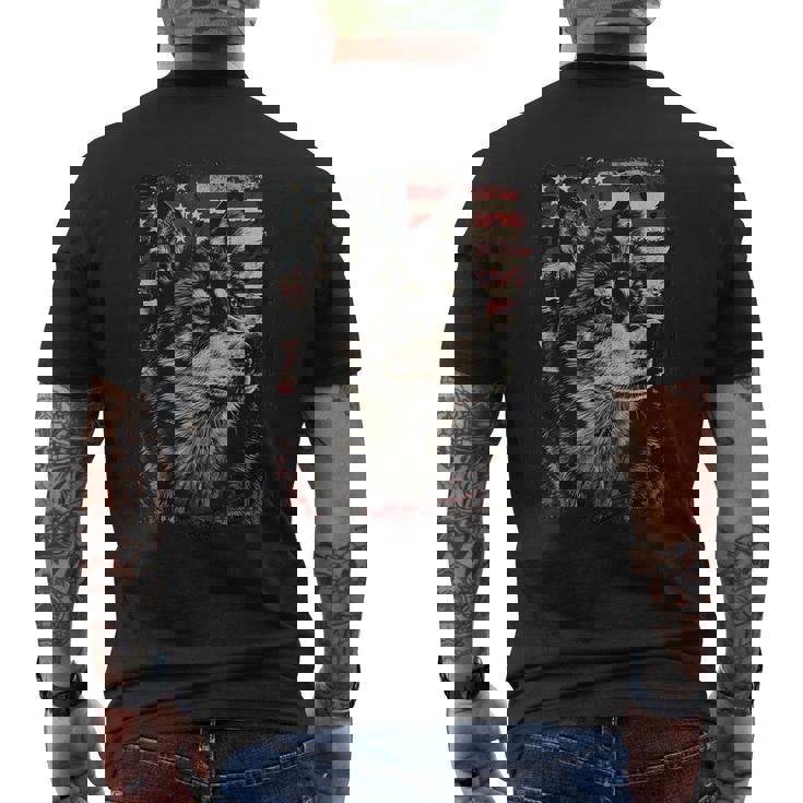 アイヌ犬 アメリカ国旗 メンズTシャツ バックプリント