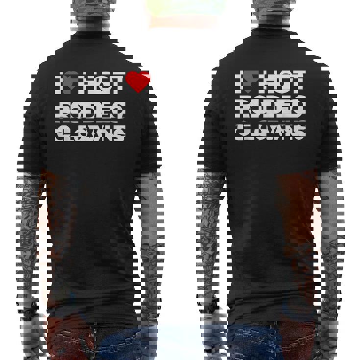 アイ・ラブ・ホット・ロデオ・クラウンズ・ファニー・ウェスタン・ロデオ・カウガール メンズTシャツ バックプリント