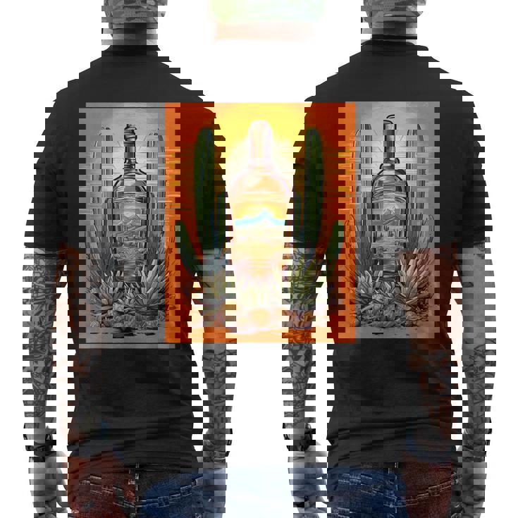 アガベ植物 テキーラボトル メキシカン メズカル アルコール ドリンク メンズTシャツ バックプリント