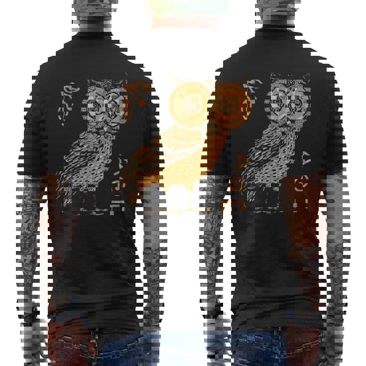 アテナのフクロウ ギリシャ神話 古代ギリシャ メンズTシャツ バックプリント