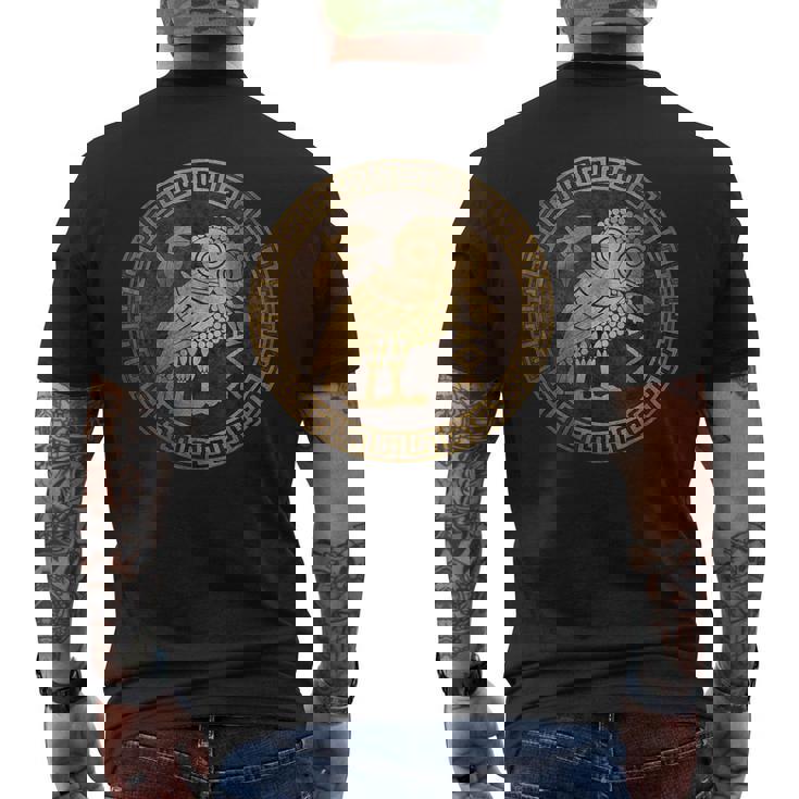 アテネ古代ギリシャ女神アテナのアテネのフクロウのシンボル メンズTシャツ バックプリント