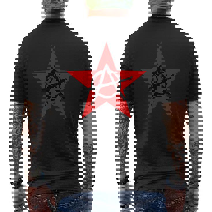 アナーキーサイン、ブラック、レッド、星、海賊、反逆者、パンク、アンチ。 メンズTシャツ バックプリント