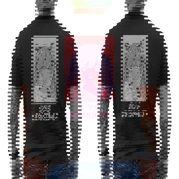 アニメガール猫少女日本蒸気波美少女美少女。 メンズTシャツ バックプリント