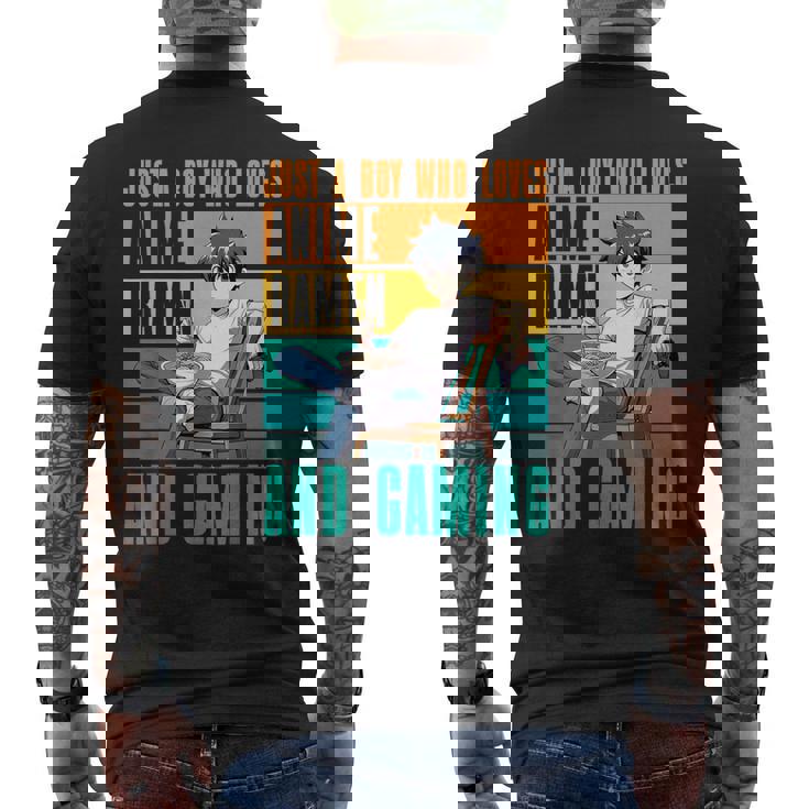 アニメラーメンとゲームが大好きな少年 カワイイゲーマー メンズTシャツ バックプリント