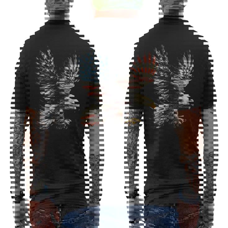 アメリカの国旗白頭ワシ米国独立記念日アートワーク デザイン メンズTシャツ バックプリント