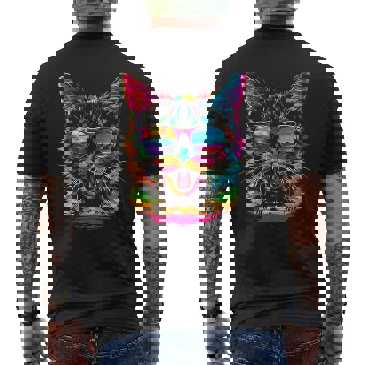 アメリカンショートヘアドッグサングラスポップアート メンズTシャツ バックプリント