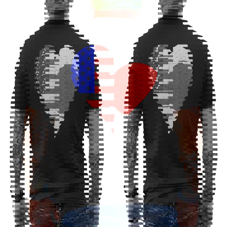 アメリカ日本国旗ハート メンズTシャツ バックプリント
