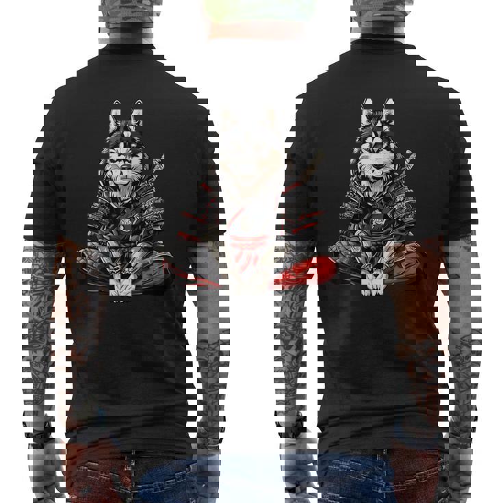 アラスカンマラミュート犬 和風 サムライ犬 メンズTシャツ バックプリント