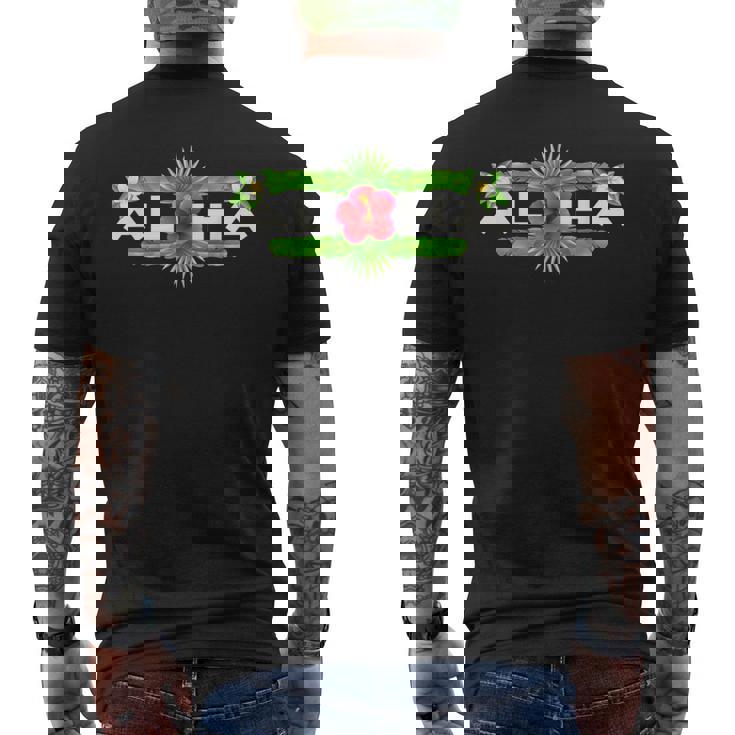 アロハ ハイビスカス フラワー トロピカルハワイアンデザイン メンズTシャツ バックプリント