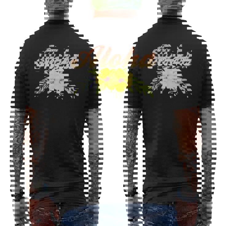 アロハイエロー ハイビスカス メンズTシャツ バックプリント