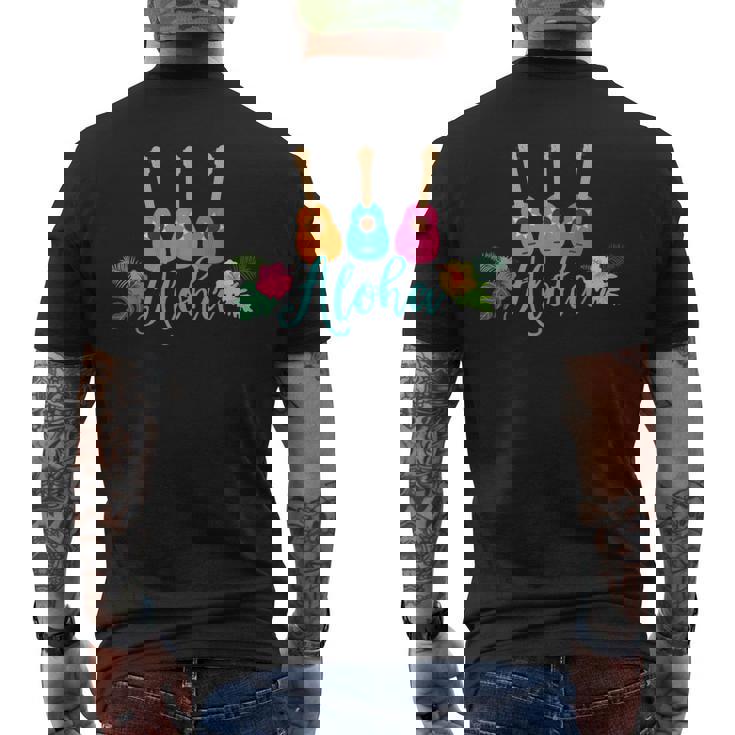アロハシャツ ウクレレとハイビスカス柄 メンズTシャツ バックプリント