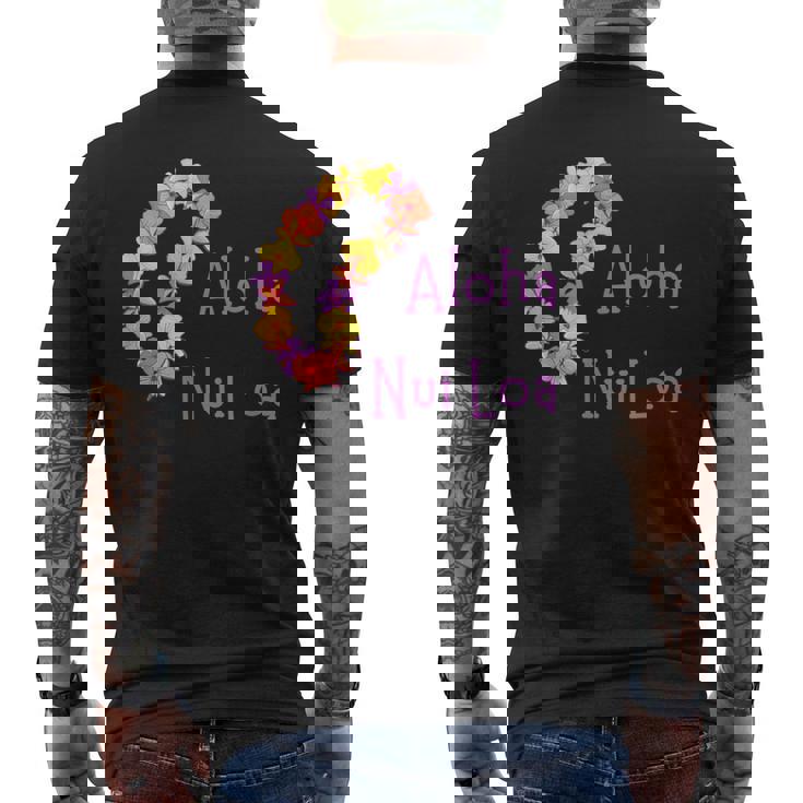 アロハヌイロアハワイアンとても愛し合うフラワーレイ メンズTシャツ バックプリント