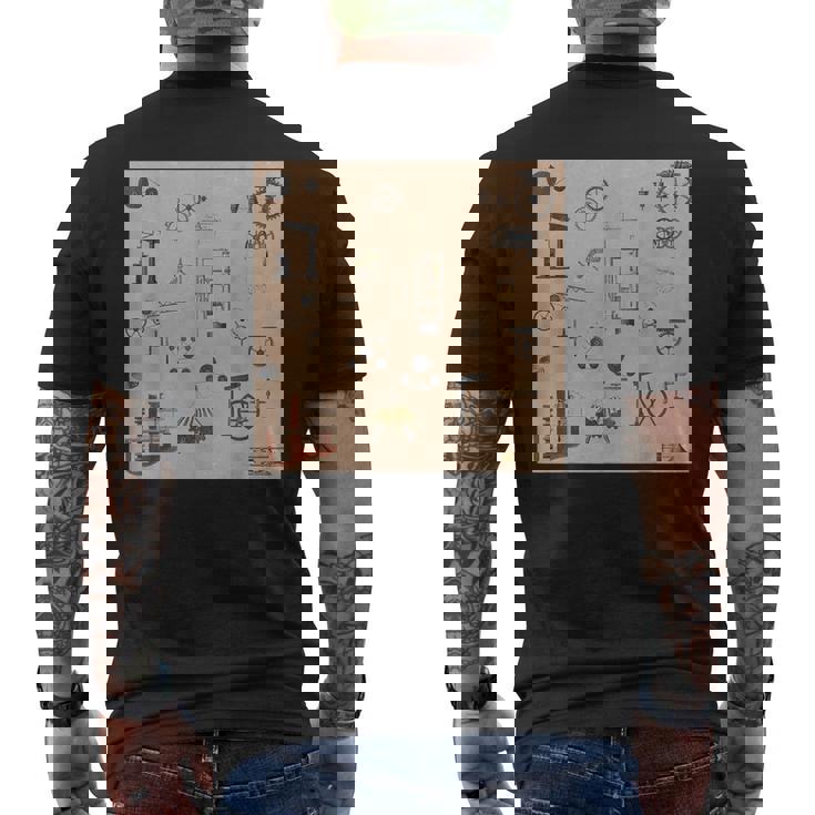 アンティークエンジニアリング機械科学パターン メンズTシャツ バックプリント