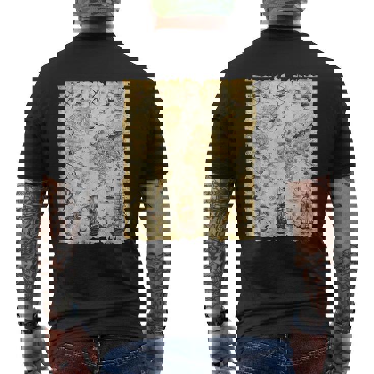 アンティーク地図 海の生き物 海賊 メンズTシャツ バックプリント