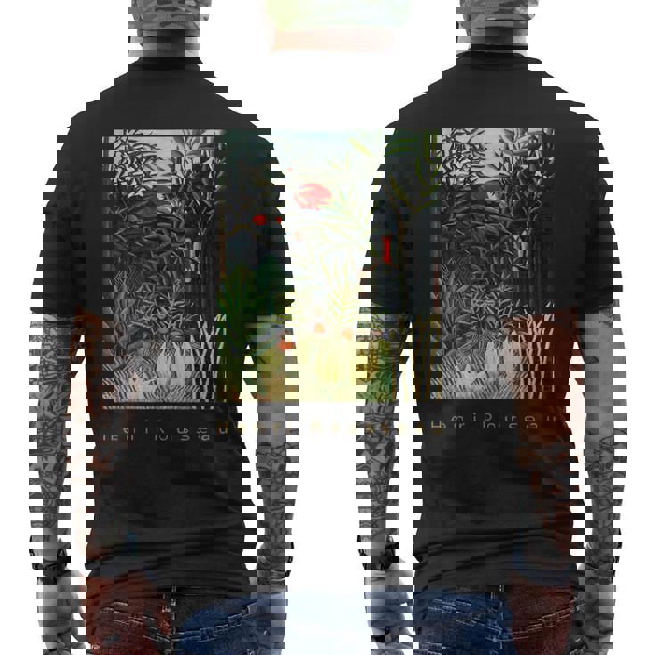 アンリ・ルソー 森の中の猿とオウム メンズTシャツ バックプリント