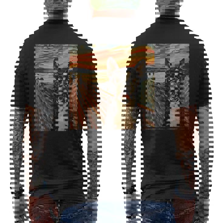 アート、面白いボストン テリア メンズTシャツ バックプリント