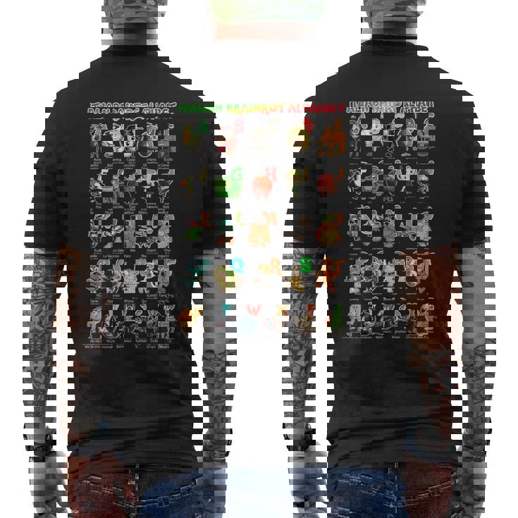 イタリアンブレインロットキャラクターの種類イタリアブレインロットアファベット メンズTシャツ バックプリント
