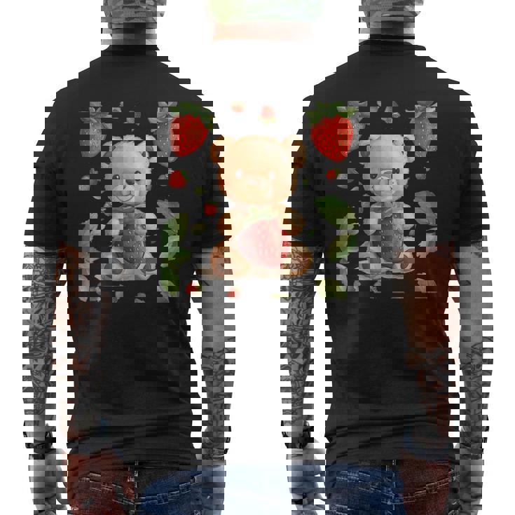 イチゴファンのための素敵なフルーツとテディベアのコスチューム メンズTシャツ バックプリント