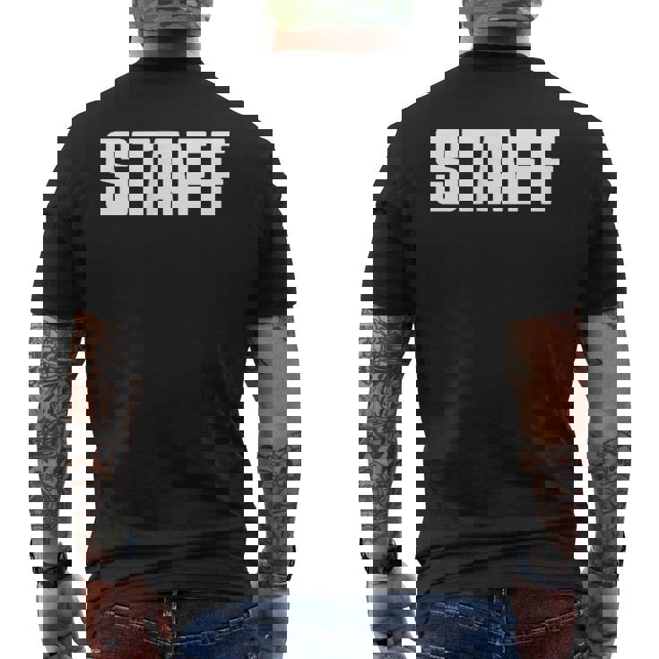 イベント、コンサート、ロード、クルーなどのスタッフ。 メンズTシャツ バックプリント