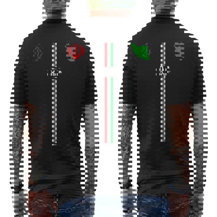 イラン国旗、イランのシルエットマップ、イランの国章 メンズTシャツ バックプリント