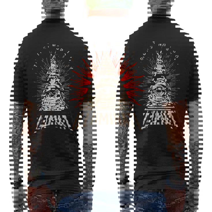 イルミナティは誰も信じない、誰も信じない、すべてを見る目、プロヴィデンス メンズTシャツ バックプリント