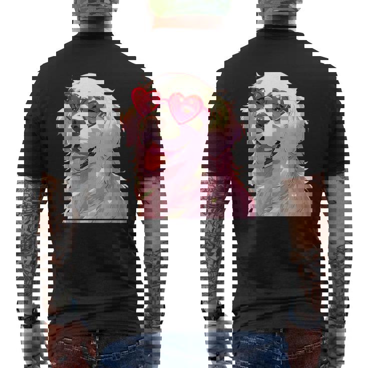 イングリッシュクリーム ゴールデンレトリバー ママギフト ハート メガネ ラブ メンズTシャツ バックプリント