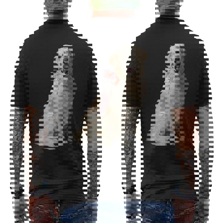 イングリッシュクリーム ゴールデンレトリバー 子犬 ピンク リボン クリーン ガール メンズTシャツ バックプリント