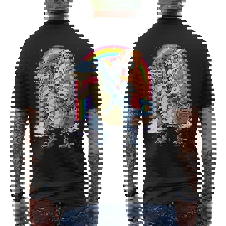 イングリッシュブルドッグ ユニコーン ライディング ダイナソー Tレックス ギフト メンズ レディース メンズTシャツ バックプリント