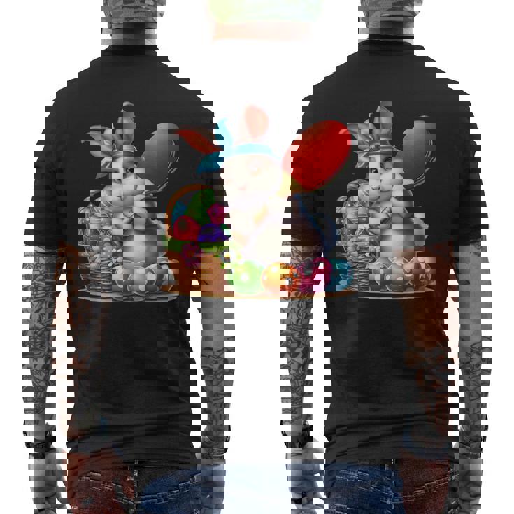 イースターバニー卓球ウサギイースターエッグ卓球 メンズTシャツ バックプリント
