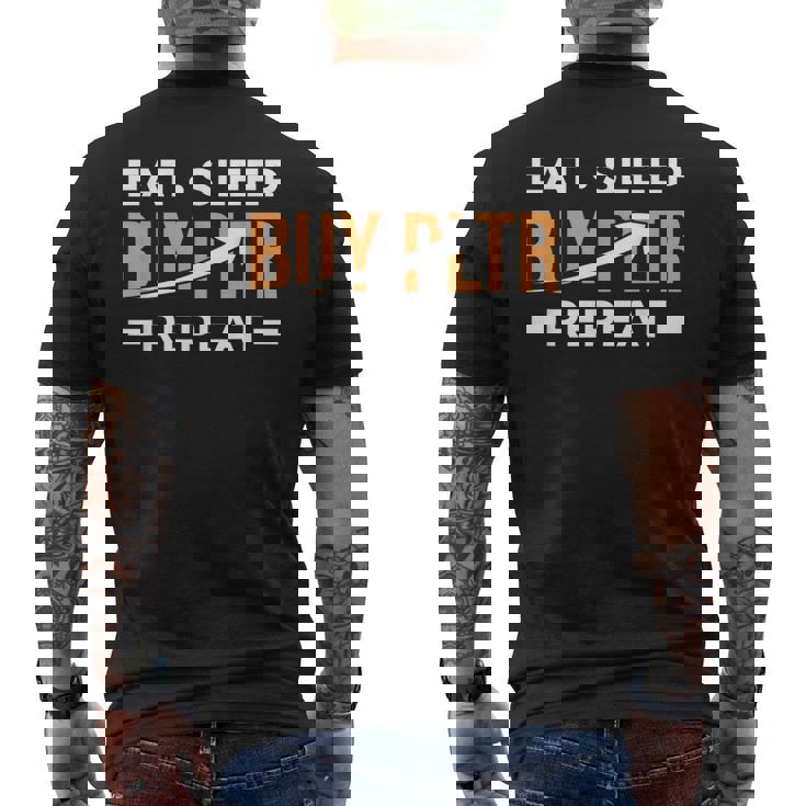 イート・スリープ・インベストはpltrを購入してください。パランティア投資 メンズTシャツ バックプリント